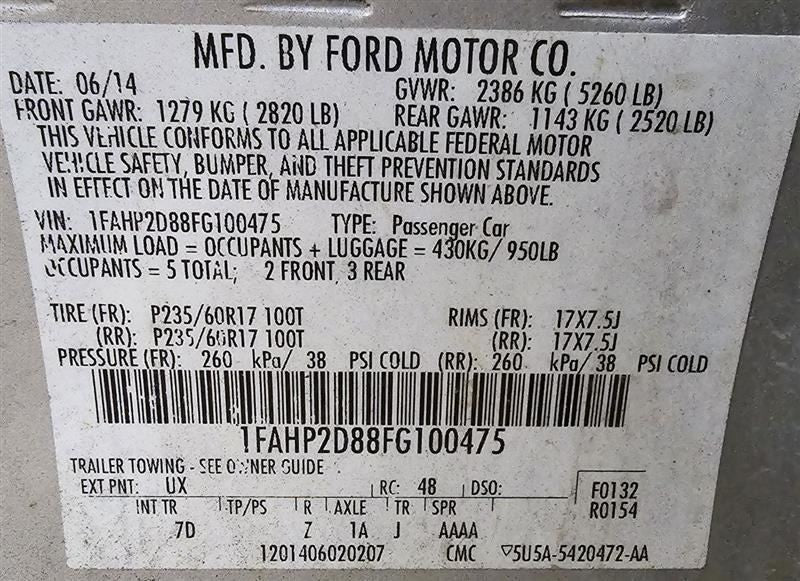 TAURUS    2015 Seat Belt Rear 585604