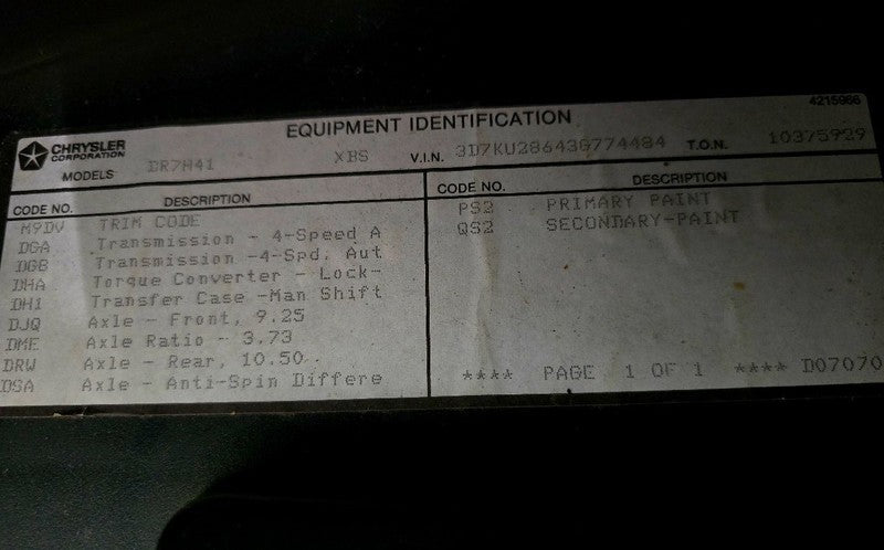 RAM2500   2003 Lamp Wiring Harness 637733