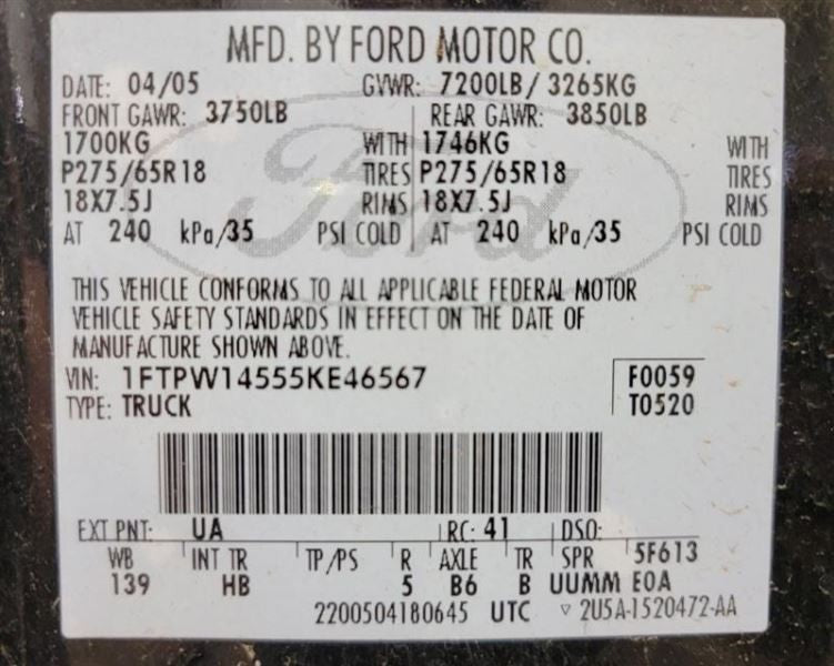 Air Bag Driver Steering Wheel Fits 04-08 FORD F150 PICKUP 570281