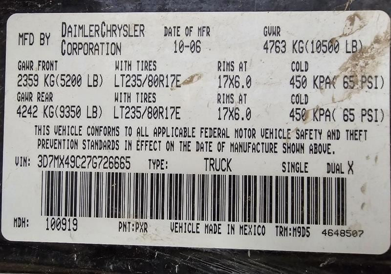 RAM3500   2007 Seat Belt Rear 597148