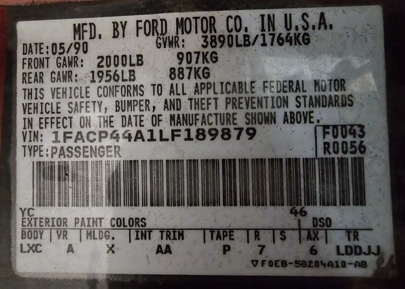 FRONT MUSTANG   1990 Driver's Side Retractor Seat Belt Front 576917