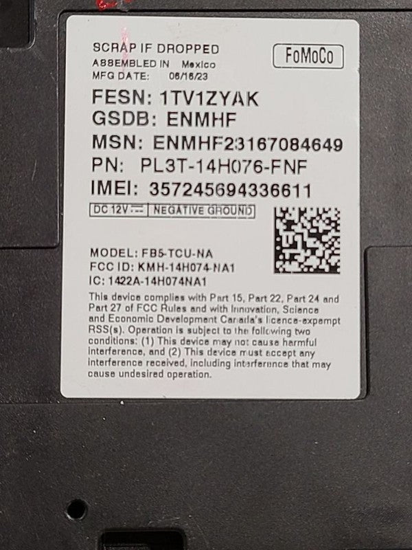 F150      2023 Chassis ECM 633465