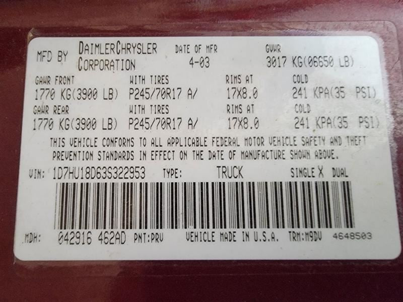 RAM1500   2003 Owners Manual 408528