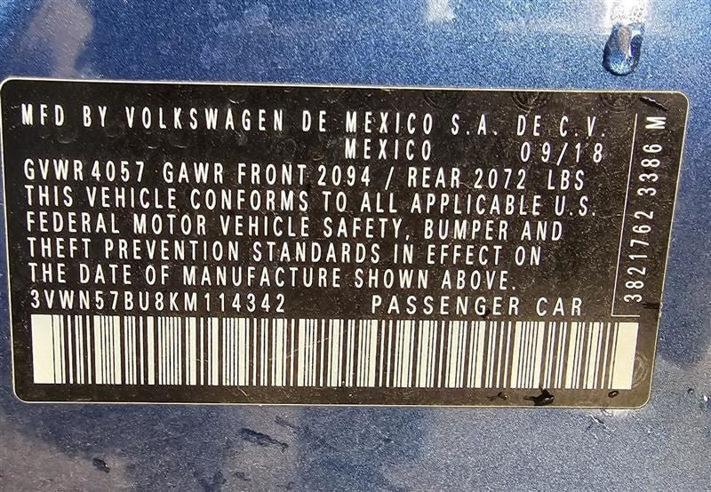 Passenger Right Fender Fits 19-20 JETTA 599397