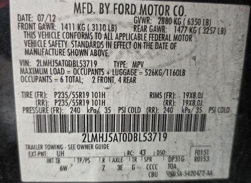 Seat Belt Front Bucket Passenger Retractor Fits 13-19 FLEX 633373