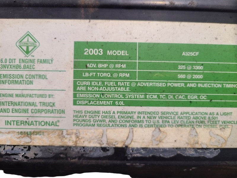 Engine 6.0L VIN P 8th Digit Diesel Manual Fits 03-04 FORD F250SD PICKU