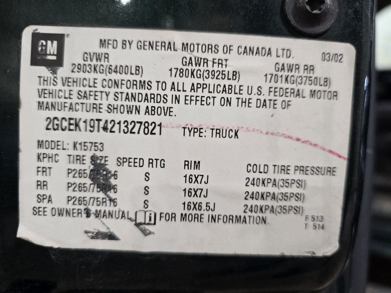 Rear Seat Extended Cab Fits 2002 SILVERADO 1500 638804