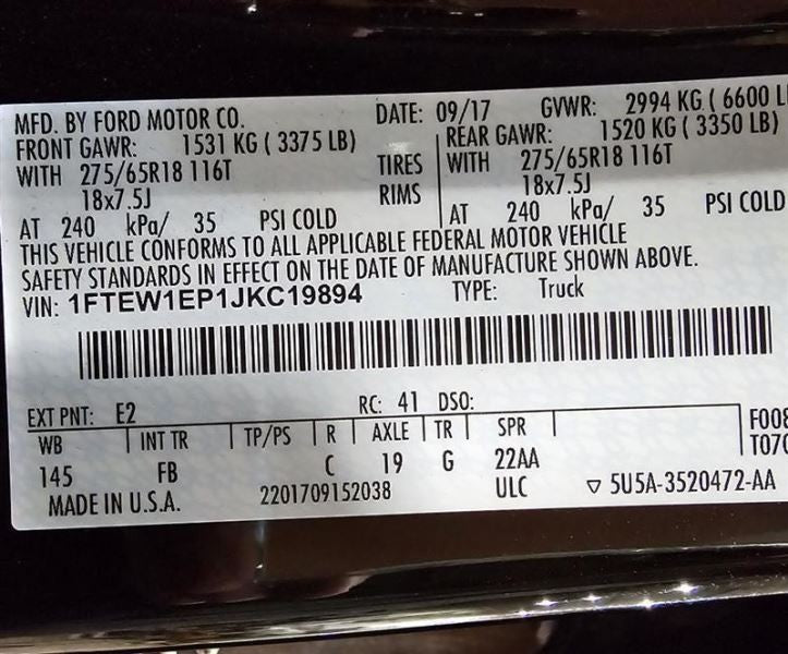Passenger Air Bag Front Passenger Dash Fits 18-20 FORD F150 PICKUP 580