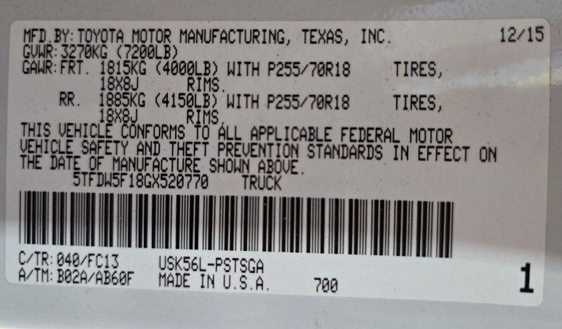 TUNDRA    2016 Seat Belt Rear 624797