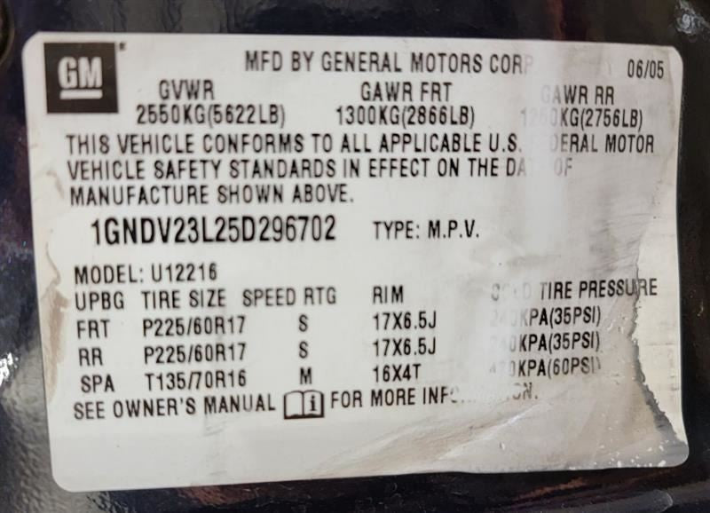 Air Bag SV6 Passenger Dash Fits 05-06 MONTANA 570390