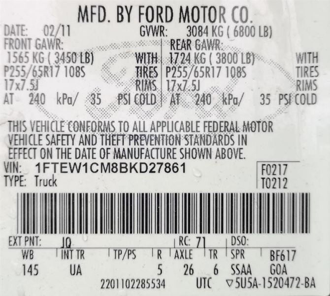 F150      2011 Steering Wheel 234944