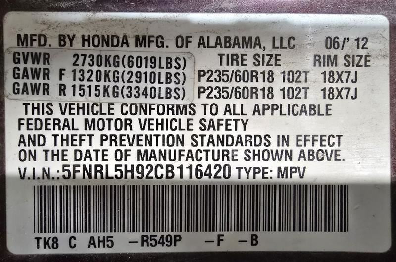 Seat Belt Front Bucket Seat Passenger Buckle Fits 11-17 ODYSSEY 609439