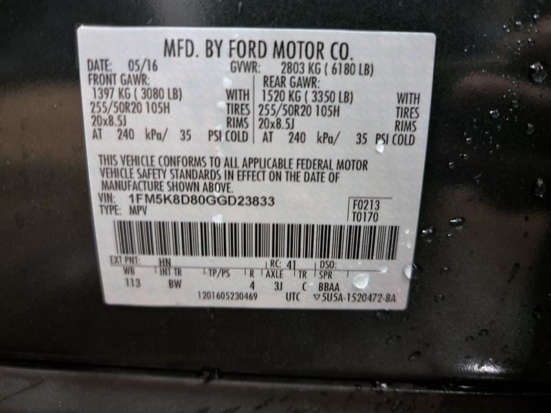 REAR EXPLORER  2016 3rd Row Passenger Side Retractor Seat Belt Rear 56