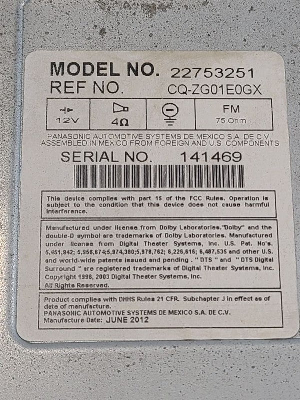 Audio Equipment Radio Opt Uuj Fits 13-14 SIERRA 2500 664135 22753251