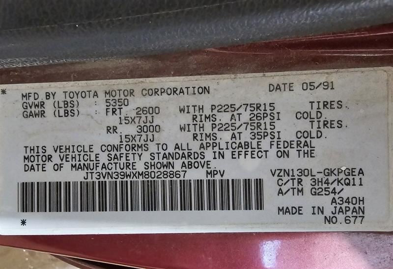FRONT 4 RUNNER  1991 Driver's Side Retractor Seat Belt Front 582017