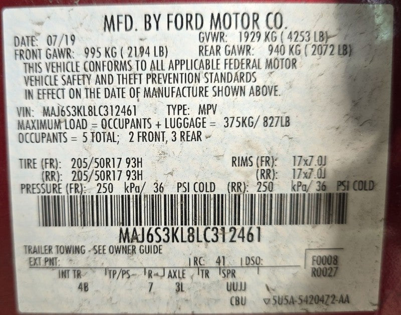 Driver Left Front Door Fits 18-22 ECOSPORT 647533