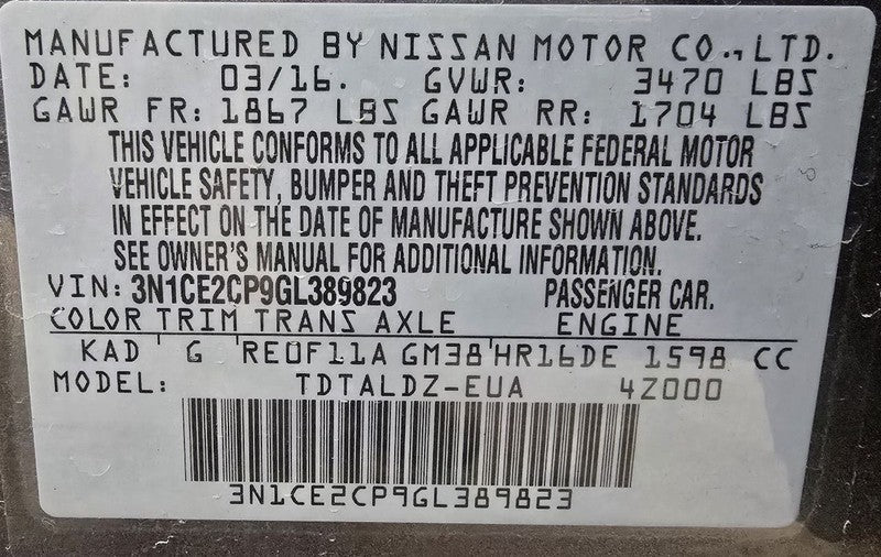 Chassis ECM Body Control BCM Hatchback Note From 09/01/15 Fits 16 VERS