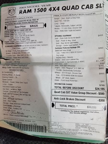 RAM1500   2003 Owners Manual 408528
