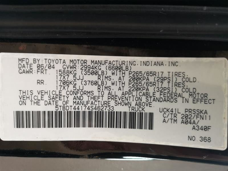 Passenger Side TUNDRA    2004 Valve Cover 259021