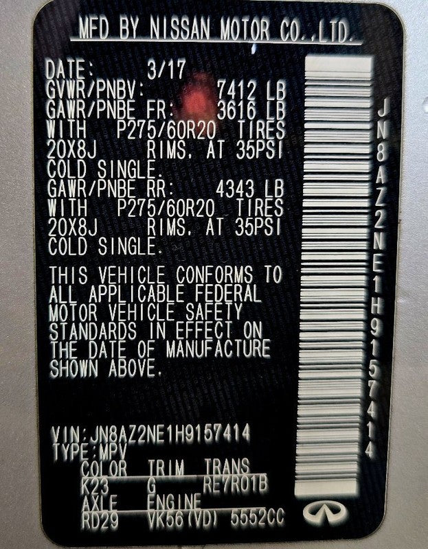 Passenger Rear Side Door Electric Fits 14-23 INFINITI QX80 648040