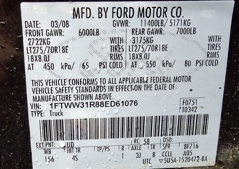 Driver Headlight Composite Fits 08-10 FORD F250SD PICKUP 595945
