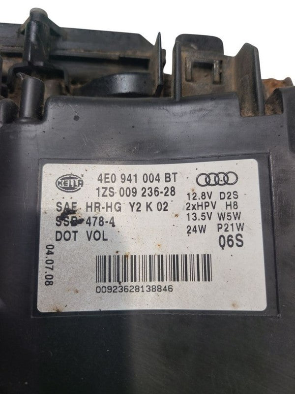 Passenger Headlight Xenon HID With Adaptive Opt 8EH Fits 06-10 AUDI A8